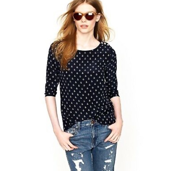 J. Crew - 100% Silk Anchors Aweigh Scoop Neck Blouse - Picture 3 of 7